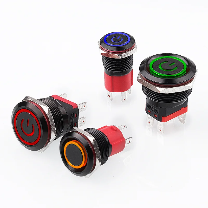 16 19 22 25MM interrupteur à courant élevé, finition noire oxydée, réinitialiser l'interrupteur étanche de démarrage de puissance autobloquant