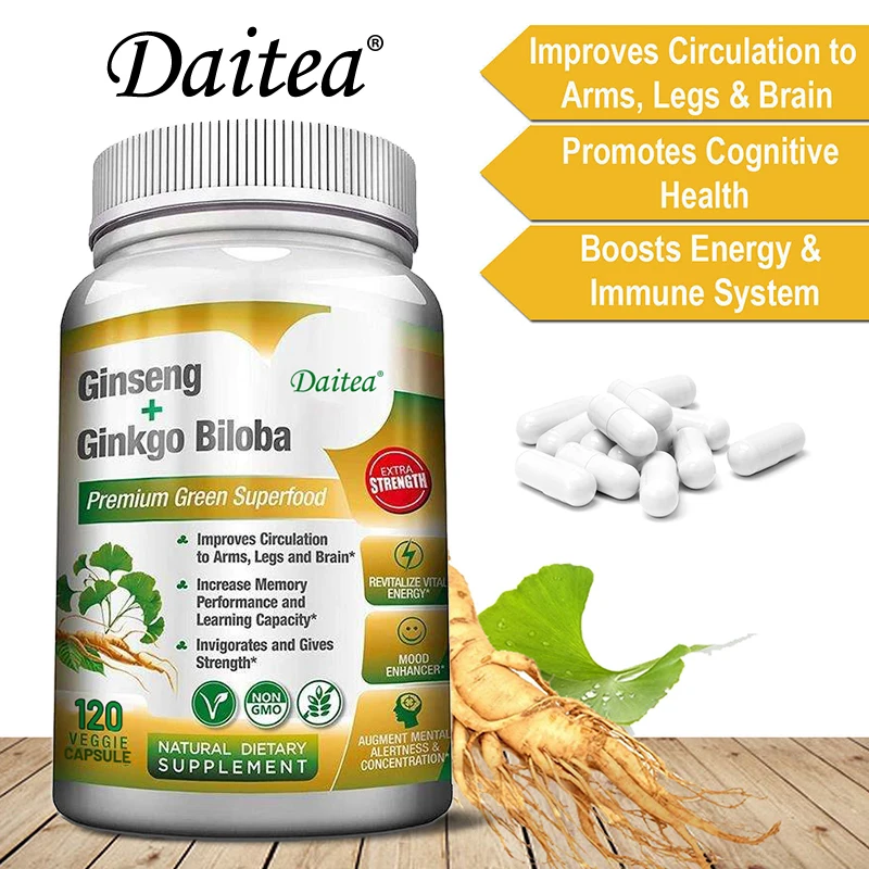 Ginseng + Ginkgo Biloba - Natural Dietary Supplement To Improve Memory and Learning Ability, Joint and Brain Circulation