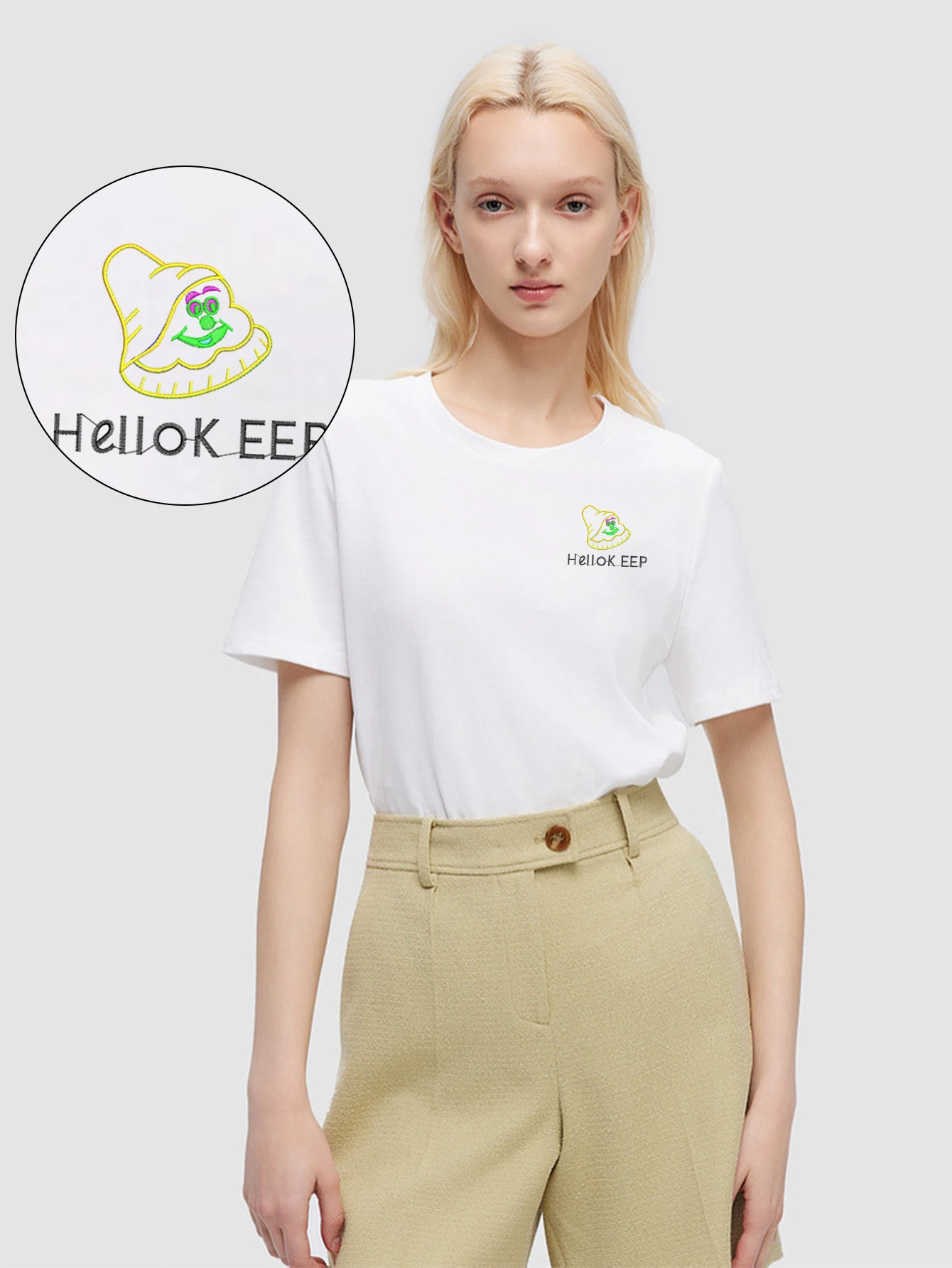

Chic Men’s & Women’s Embroidered Cotton T-Shirts – HelloKEEP T-Shirt with Premium Embroidery for Urban Commutes