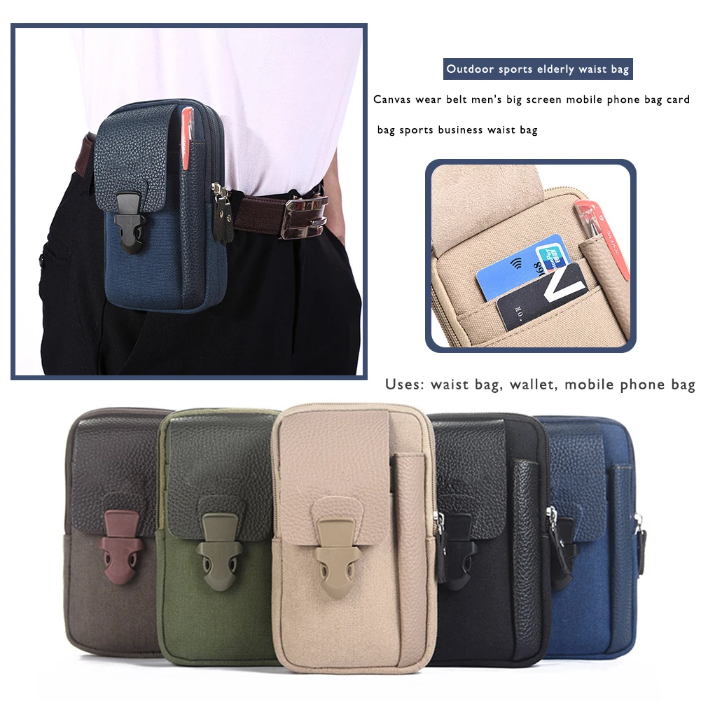 Lona Casual Fanny Bum Bag para homens, Bolsa esportiva para celular, Pacotes de cintura empresarial