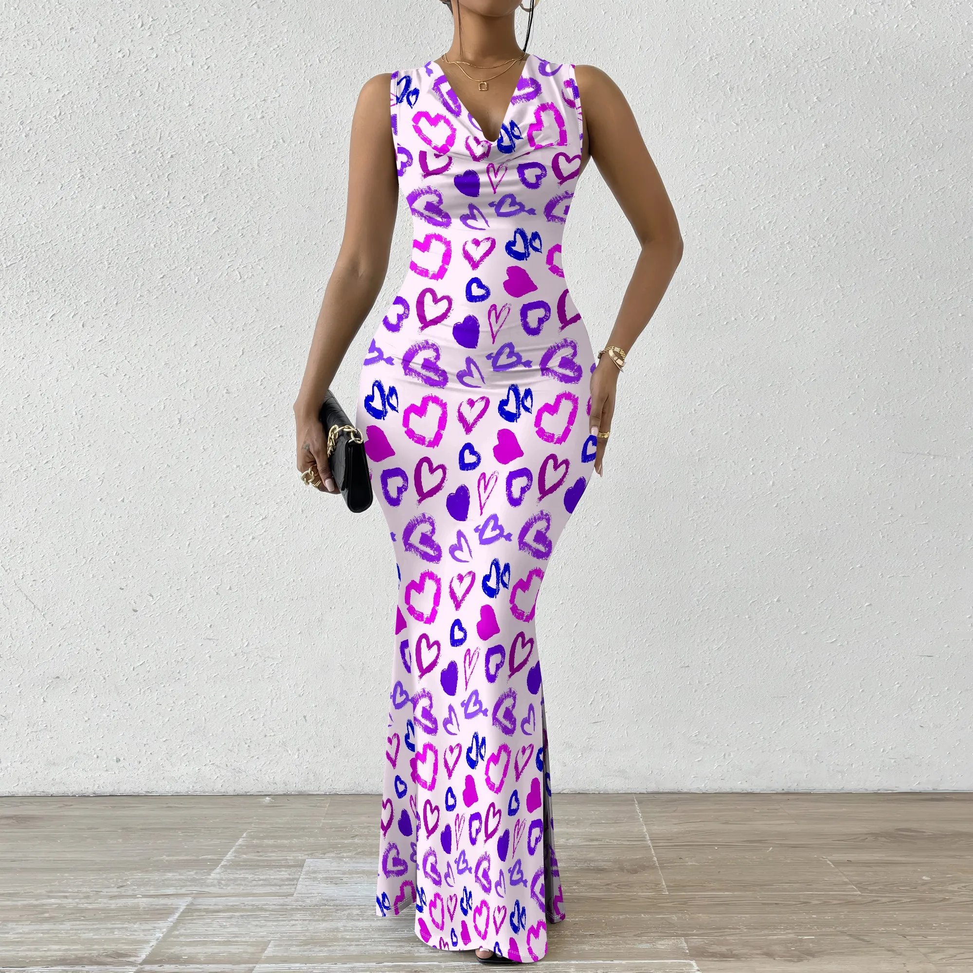 

Women's Mermaid Dress Fitted Cowl Neck Fishtail Dress XS-2XL Heart Design for Christmas Party New Year's Eve