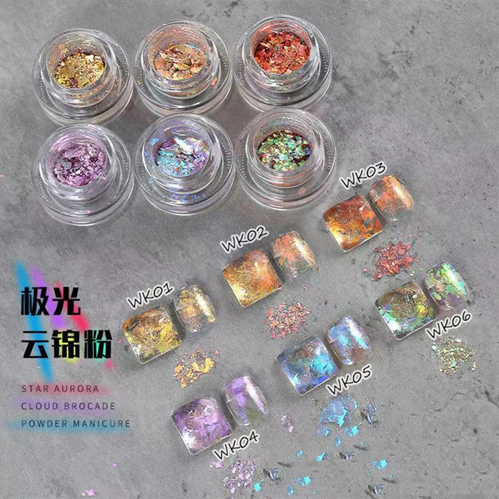 Cristal fogo opala em pó estrela aurora prego nuvem brocado flocos cromo glitter para decorações de unhas diy manicure irregular lantejoulas