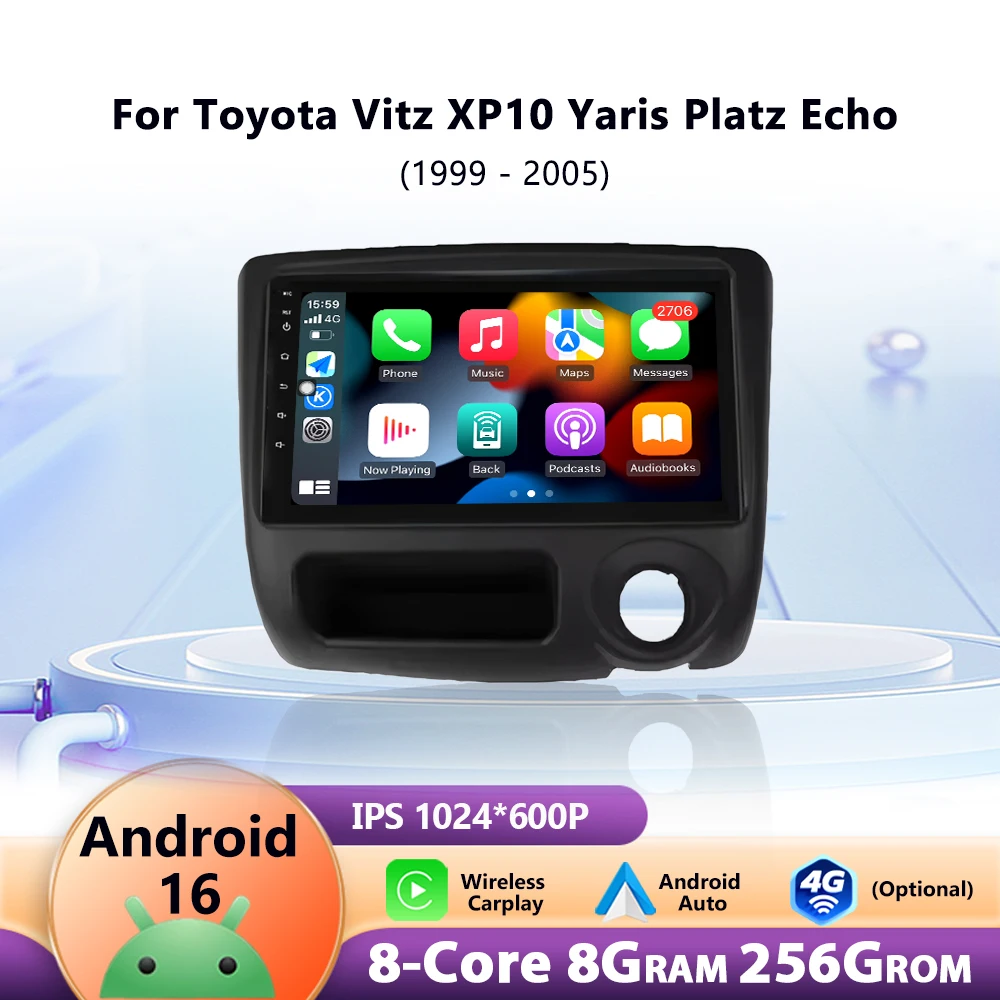 

Android 16 For Toyota Vitz Yaris Echo 1999-2005 Carplay Auto Car Radio Multimedia Video Player Navigation GPS 7inch No 2Din DVD