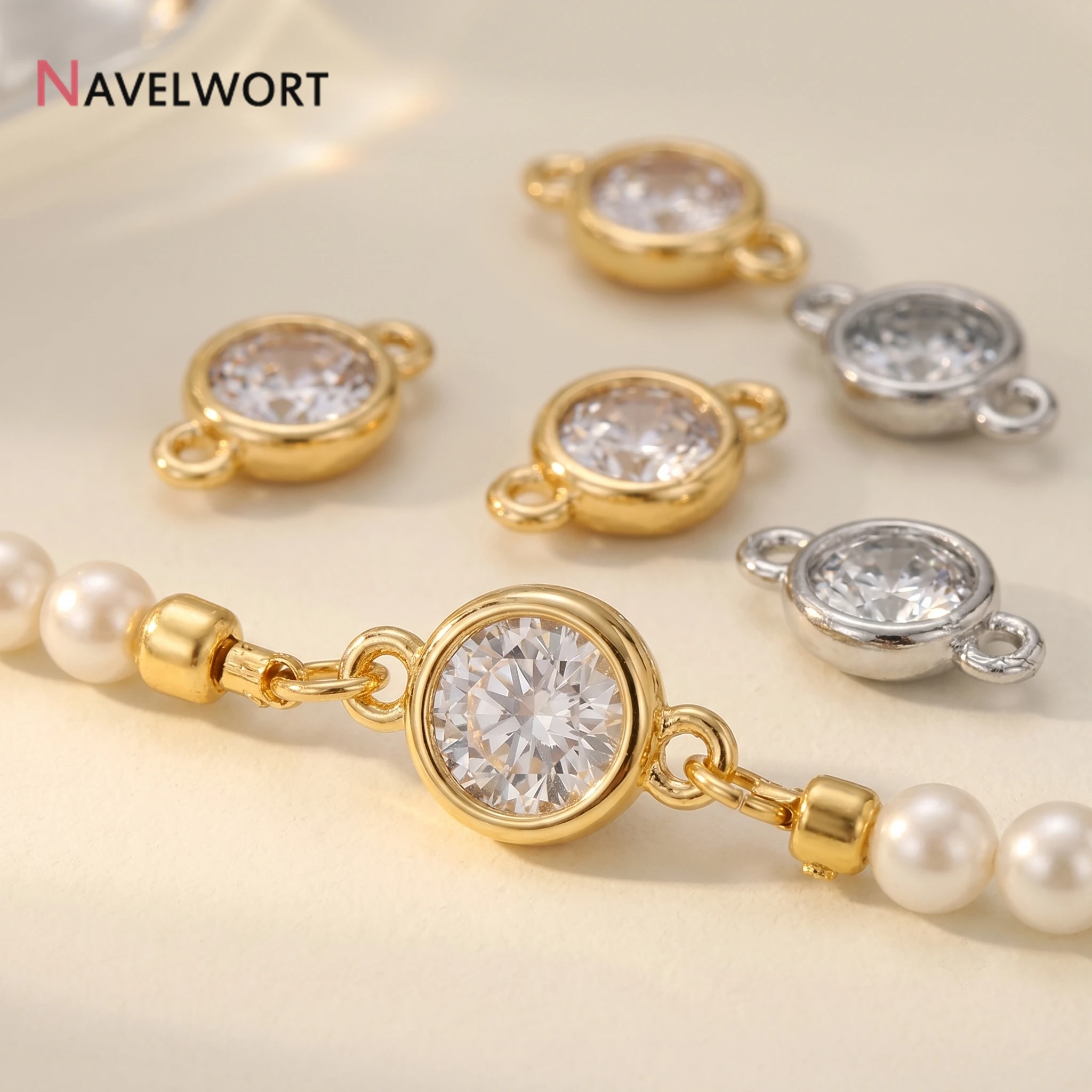 14K Gold Plated Brass With Zircon Round Connector Charms,For Bracelet Necklace Making Accessories,Jewelry Making Materials view 6