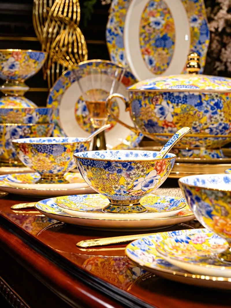 Enamel color tableware court style Wanhua enamel color bowl plate household