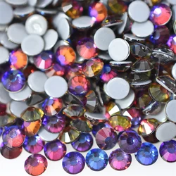 SS4-SS30 Blue Volcano Flame Better DMC Hot Fix Flatback Rhinestones Glass Strass Hotfix Iron on Sewing Fabric Decorations Uรฑas