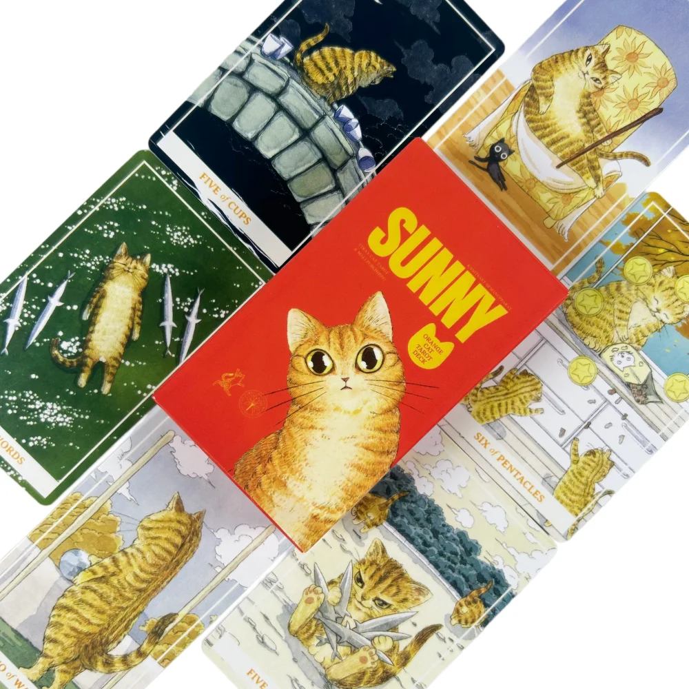 Cartes de tarot Sunny Orange Cat, jeu de 78 cartes, idéal pour les amoureux des chats, parfait pour les débutants, la méditation et les jeux de société