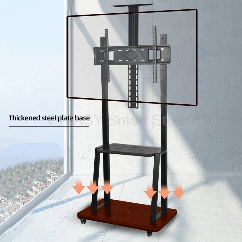 حامل تلفزيون متنقل الكل في واحد رف تلفزيون أرضي للمؤتمرات البث المباشر عربة عرض المحرك لحمل 32-70 بوصة من الفولاذ المدلفن على البارد 80 كجم