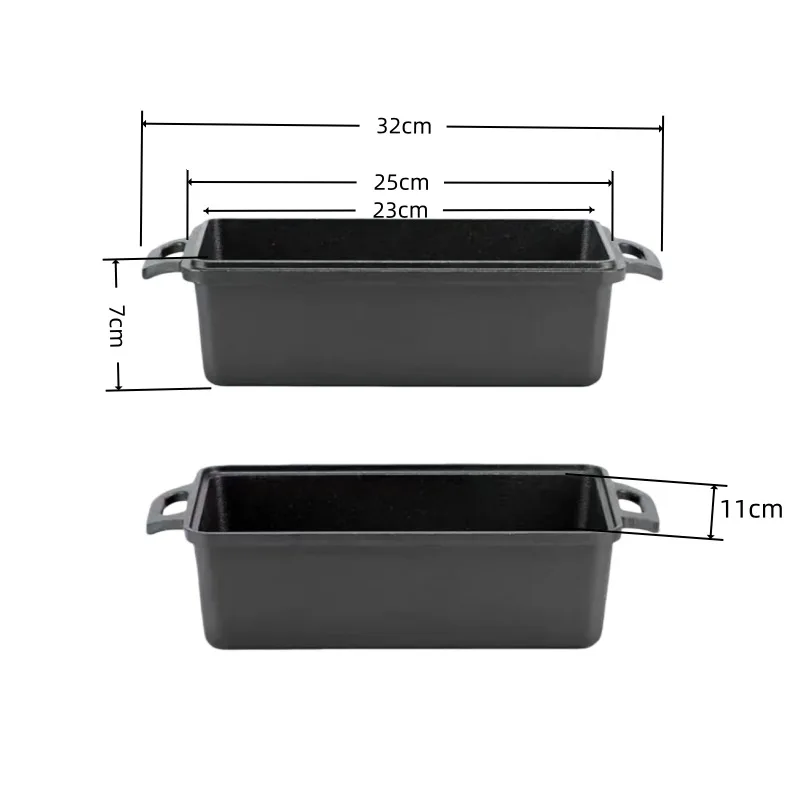 Rectangular up Down Uncoated Insulated Cast Iron Bread Pan Double Ear European Bread Mold Baking Bread Tool Wholesale Baking