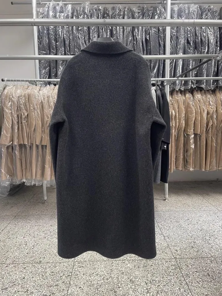 المرأة مزدوجة الوجهين معطف الصوف الصوف الخالص الكورية نمط معطف الخريف الشتاء مزدوجة الصدر فضفاضة تناسب ملابس خارجية طويلة رائجة البيع #6