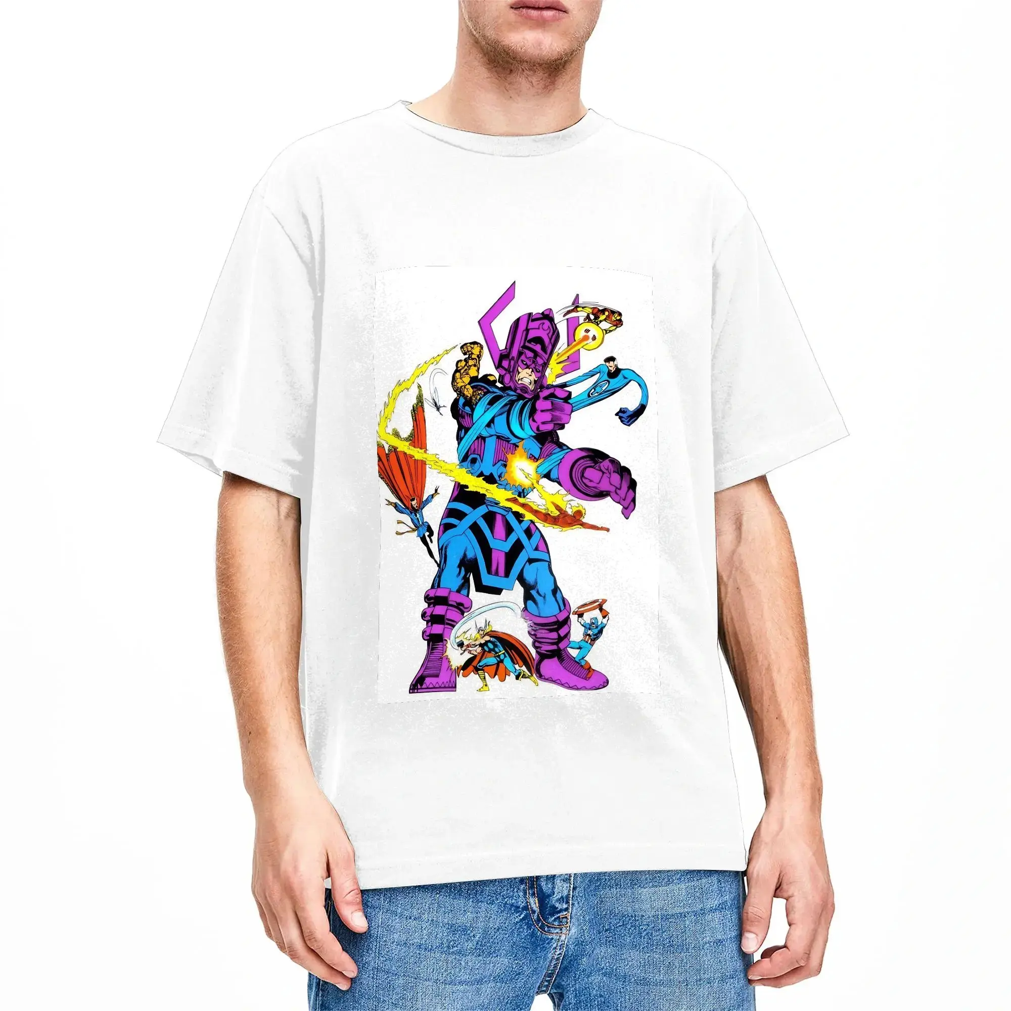 Vintage  Fantastics Fours T Shirt Men 100%Cotton Tops Shirts Retro  Crewneck Short Sleeve