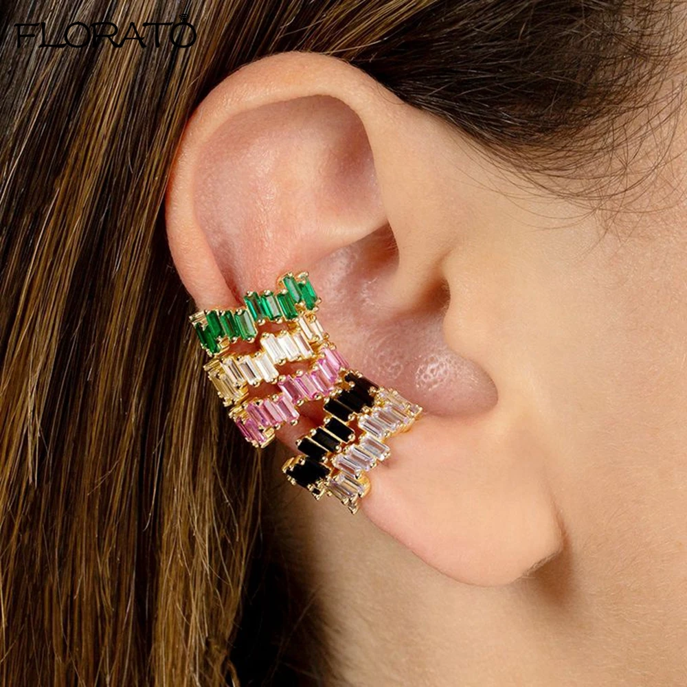 1PC 24K Gold Plated Crystal Ear Cuff Charming Line Zircon Clip On Earrings Ear Cuff Without Piercing Earrings Jewelry Gifts