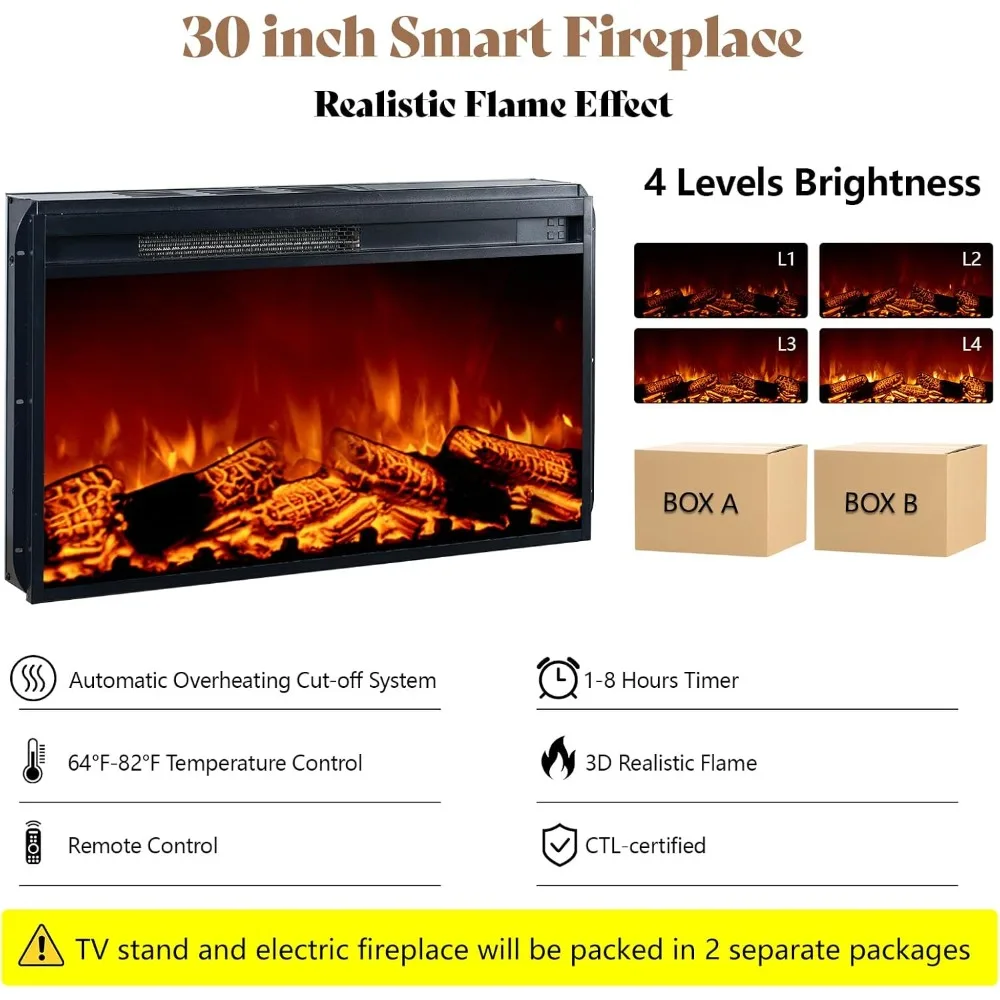 Soporte para TV con chimenea eléctrica para televisores de 32 a 70 pulgadas con funciones giratorias y ajustables, toma de corriente incluida, ideal para Livi modernos