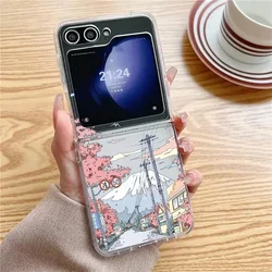 Anime Oil Painting Landscape Case for Samsung Galaxy Z Flip 5 ZFlip 6 5G Transaprent Cover for Samsung ZFlip 4 Z Flip 3 ZFlip7