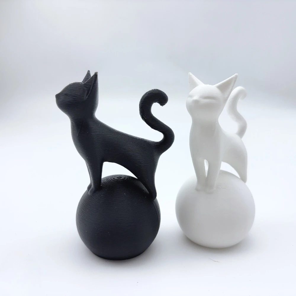 Cat Sculpture on The Ball -3D Artistic Sitting Cat Statue, Minimally Black Decoration, Cat Spherical Base Decorative Ornament