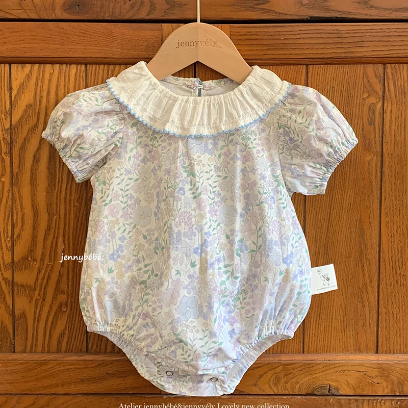 2026 New Summer 0-24M Baby Girl Clothing Toddler Baby Girls Jumpsuit Short Sleeved Cotton Print Korean Style Climbing Suit