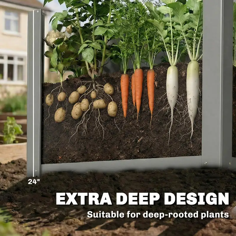 Outsunny Raised Garden Bed Galvanized Planter Box Outdoor with Gloves for Gardening Vegetables, Flower, Herb, 2.6 x 1 x 2 ft, Gray view 4