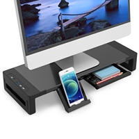 Iron Panel Desktop Monitor Riser with Drawer Monitor Stand Riser for Laptop/Printer/Tablet/Smartphone USB Data Port and TYPE-C