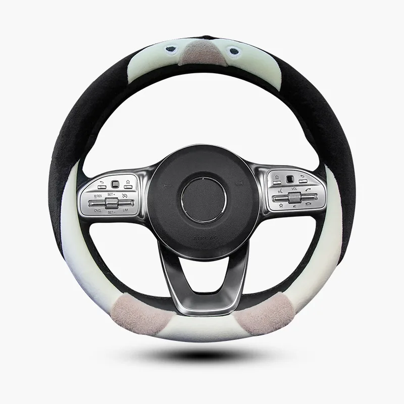 

38cm Winter plush car steering wheel cover Cute Penguin Warm and anti slip Winter short plush steering wheel cover