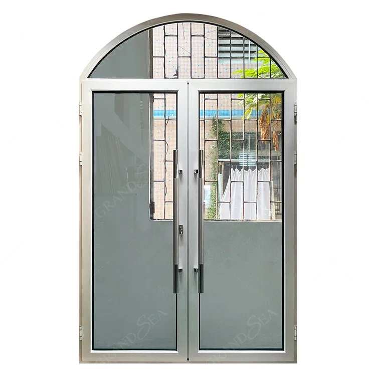 Modern aluminum double french door patio swing doors with top arched white aluminium patio swing commercial doors