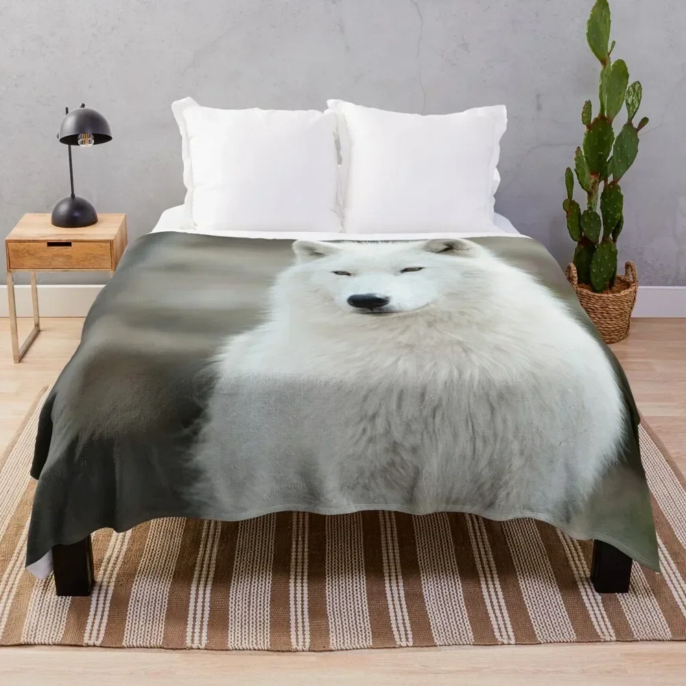 

Arctic Wolf Throw Blanket Hairy Flannel Fabric Nap Decorative Beds Blankets