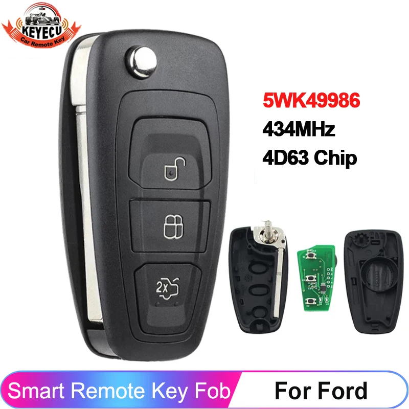 

KEYECU P/N: 5WK49986 4D63 Chip 434MHz For Ford C-Max S-Max Focus MK3 Grand Mondeo 2010-2018 Smart Key Remote Fob HU101 Blade