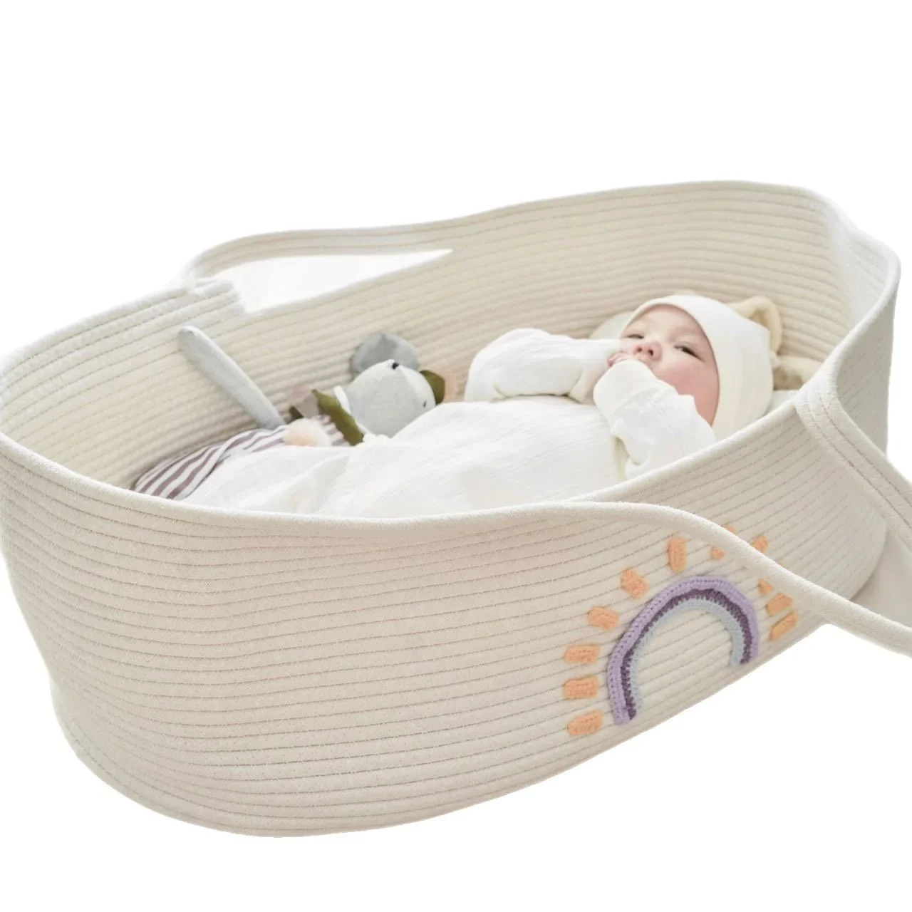 Culla portatile per il trasporto del bambino per culla intrecciata per neonato Cestino per dormire all'aperto Cestino portaoggetti per asilo nido Puntelli per fotografia