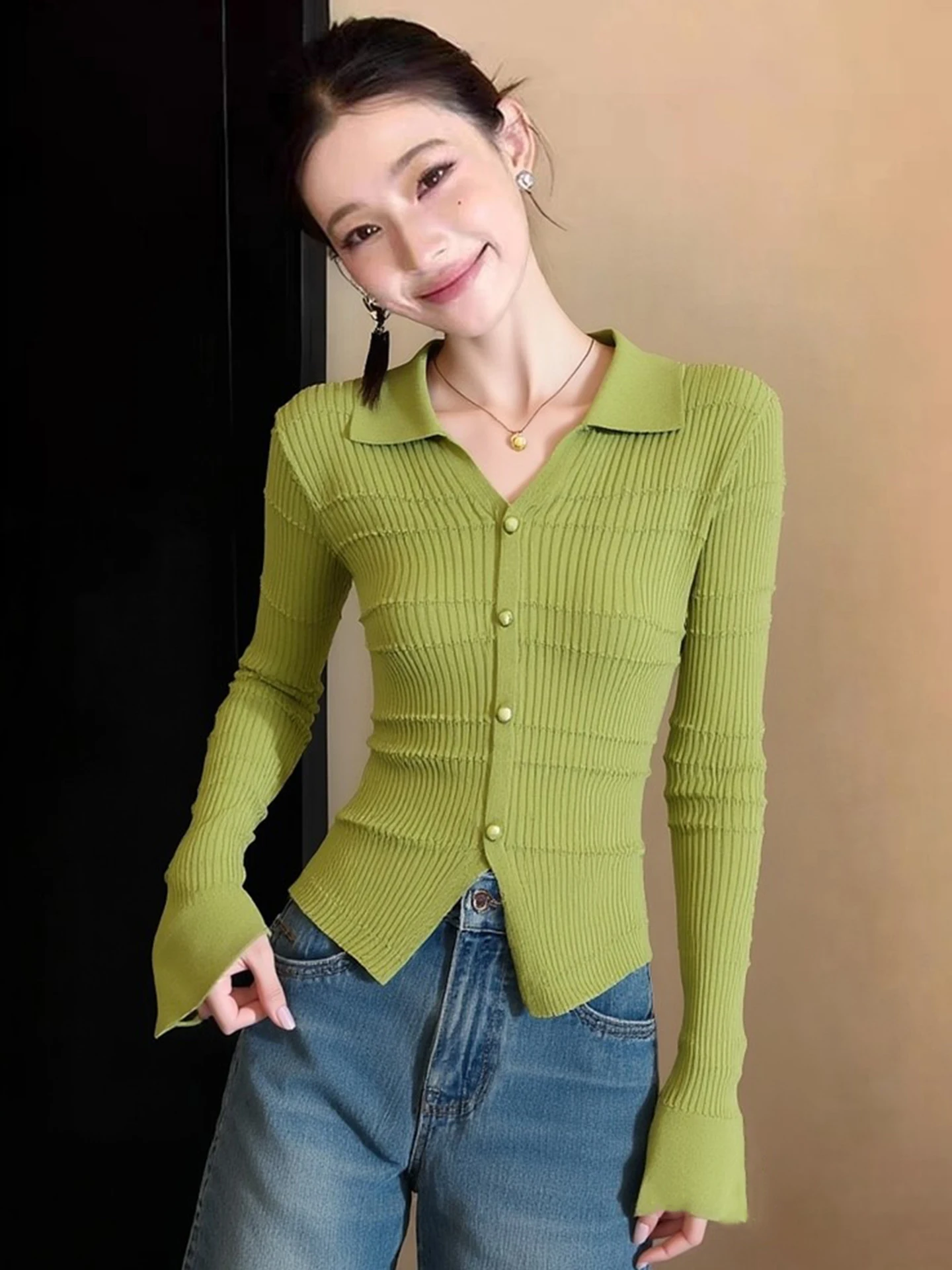 

Chic Slim Fit Long Sleeve Knitwear Single Button Soft Comfortable Spring New Design Women's Fashion Commute Style Korean Version