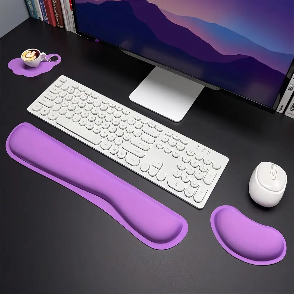 3Pcs Cloud Shape Keyboard Wrist Rest Set Non-Slip Base Slow Rebound Mouse Wrist Support Pad with Cup Coasters Soft