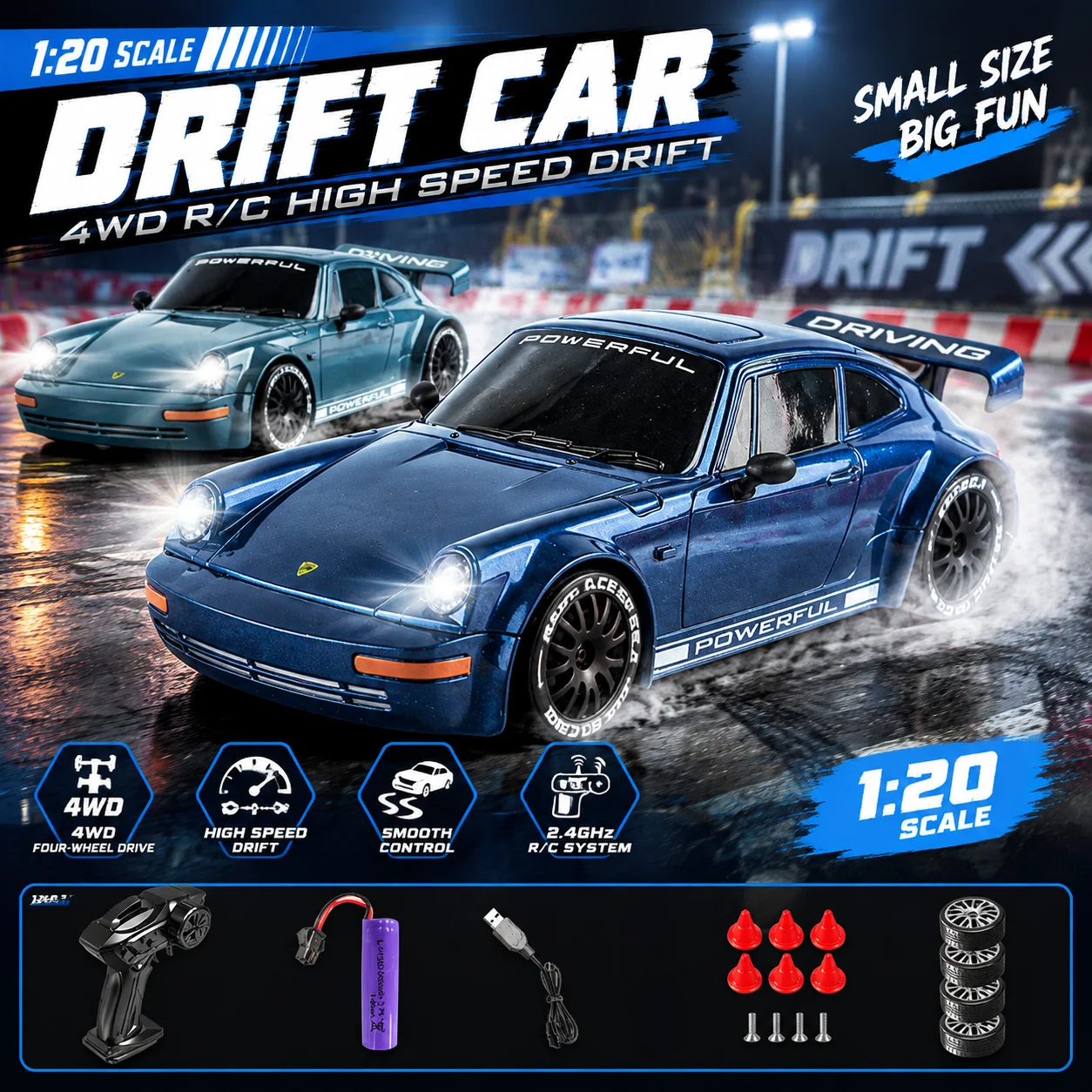 1/20 RC Drift Car Full Scale Competitive Remote Control Racing RTR Radio GTRPRO 4WD Vehicle Toys for Kid Adult Christmas Gifts