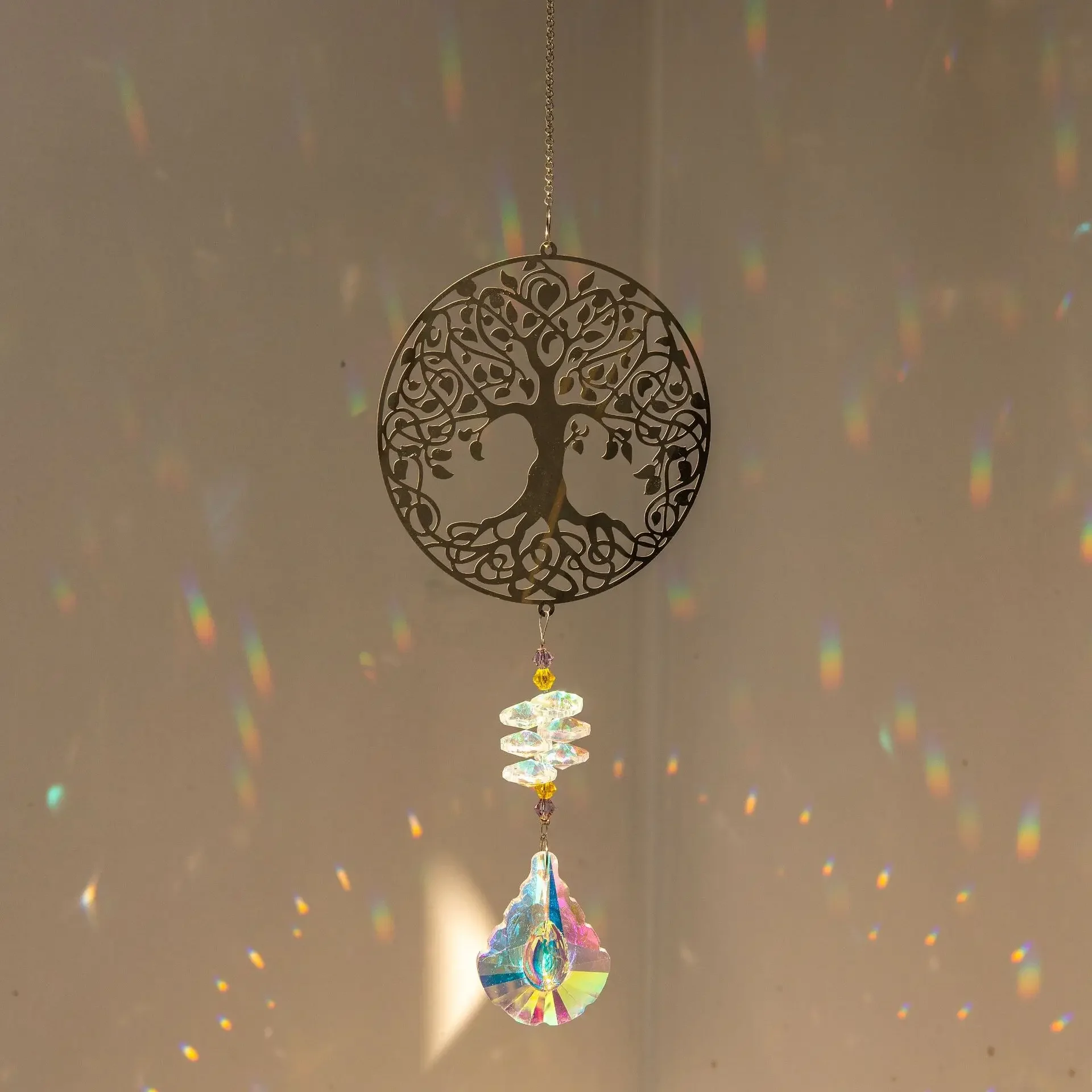 Crystal Sun Catcher Prisms Hanging Rainbow Chaser Window Wind Chime Tree of Life Home Decoration Car Art Hanging Pendant