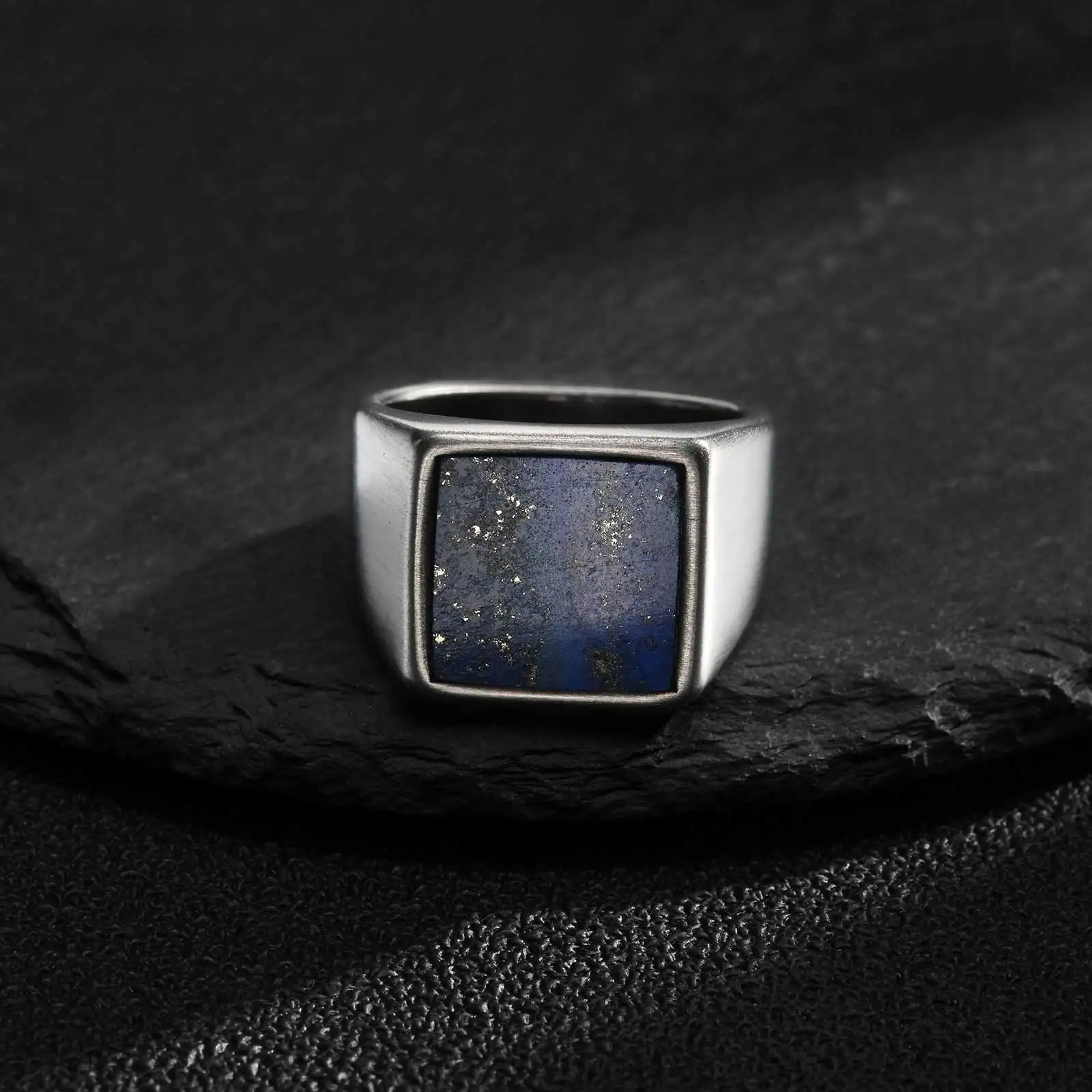 Vnox Siegelring aus Edelstahl für Herren, Fingerring mit Lapislazuli-Einlage, klassischer geometrischer Ring, Schmuckgeschenk für den täglichen Gebrauch und Partys – Detail 6