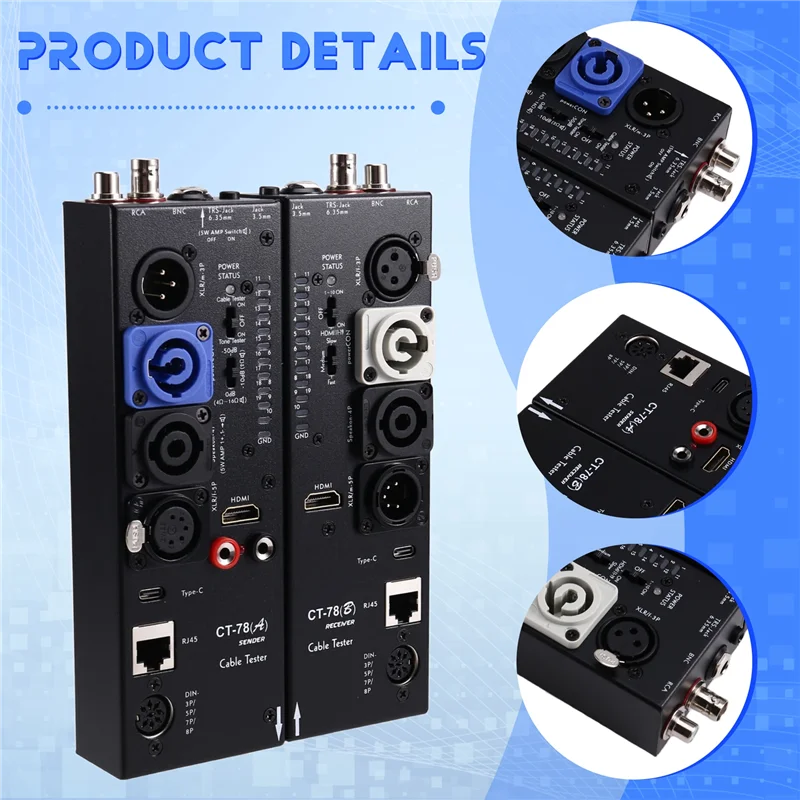 جهاز اختبار كابل الصوت CT78 XLR متعدد الوظائف، متوافق، كشف تلقائي، وفصل عن بعد في جهاز واحد-ABIU