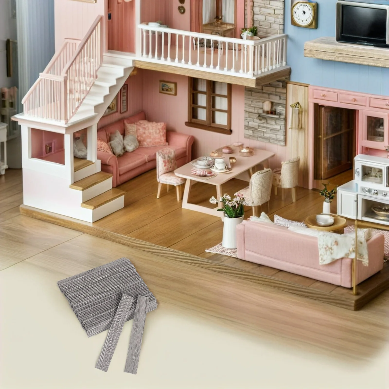 

40 Pcs House Collage Floor Dollhouse Furniture Decor Supplies Mini DIY Wooden Boards Accessories Flooring