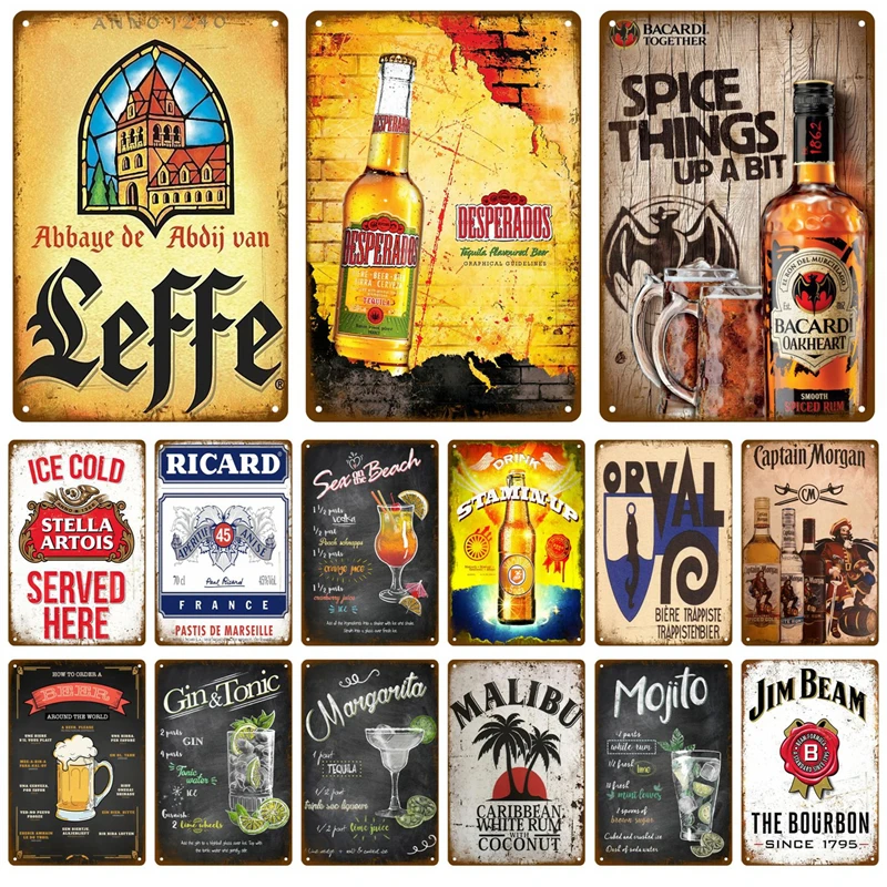 Tin Sign Home Decor Rum Brand Vintage Cold Beer Drink Wine Metal Sign Funny Poster For Bar Pub Club Man Cave Wall Decoration Art