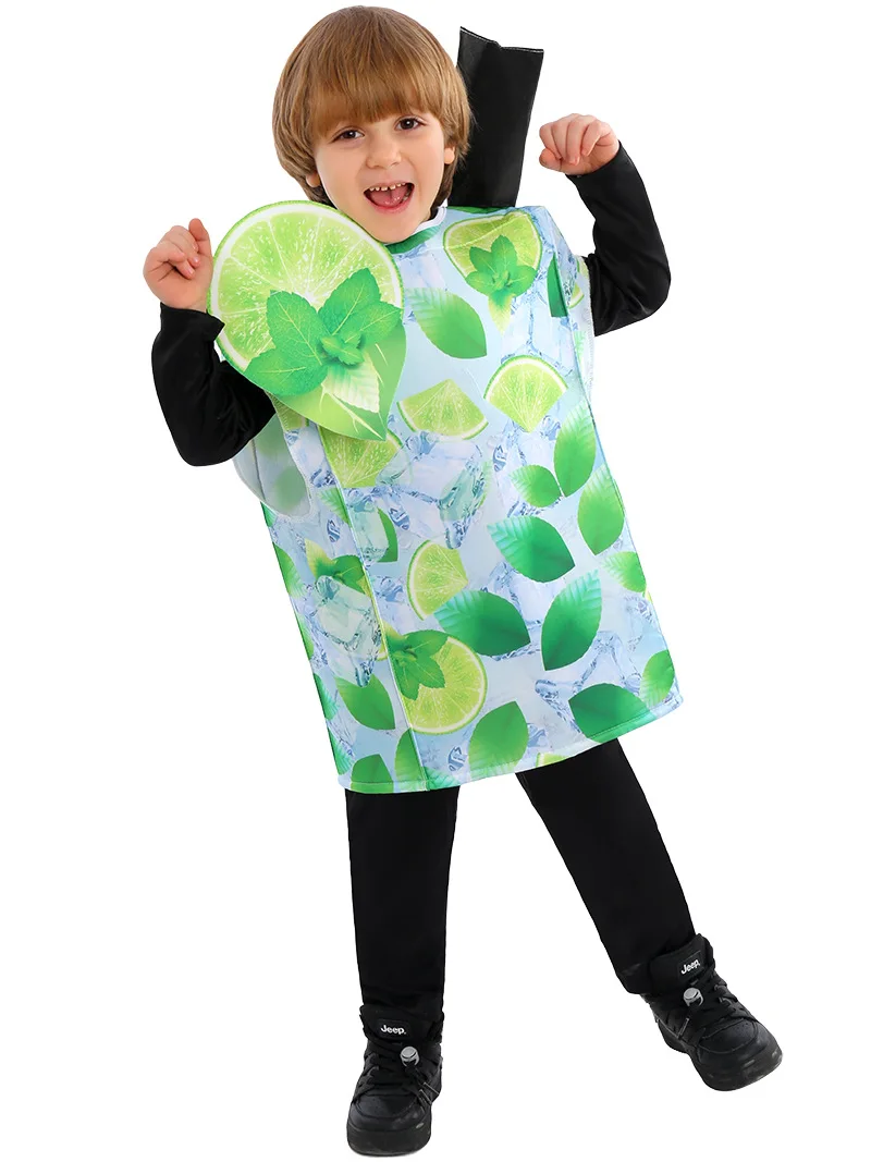 Mono verde divertido para niños, traje de actuación, comida, Rol, cóctel, Cosplay, verano, Halloween