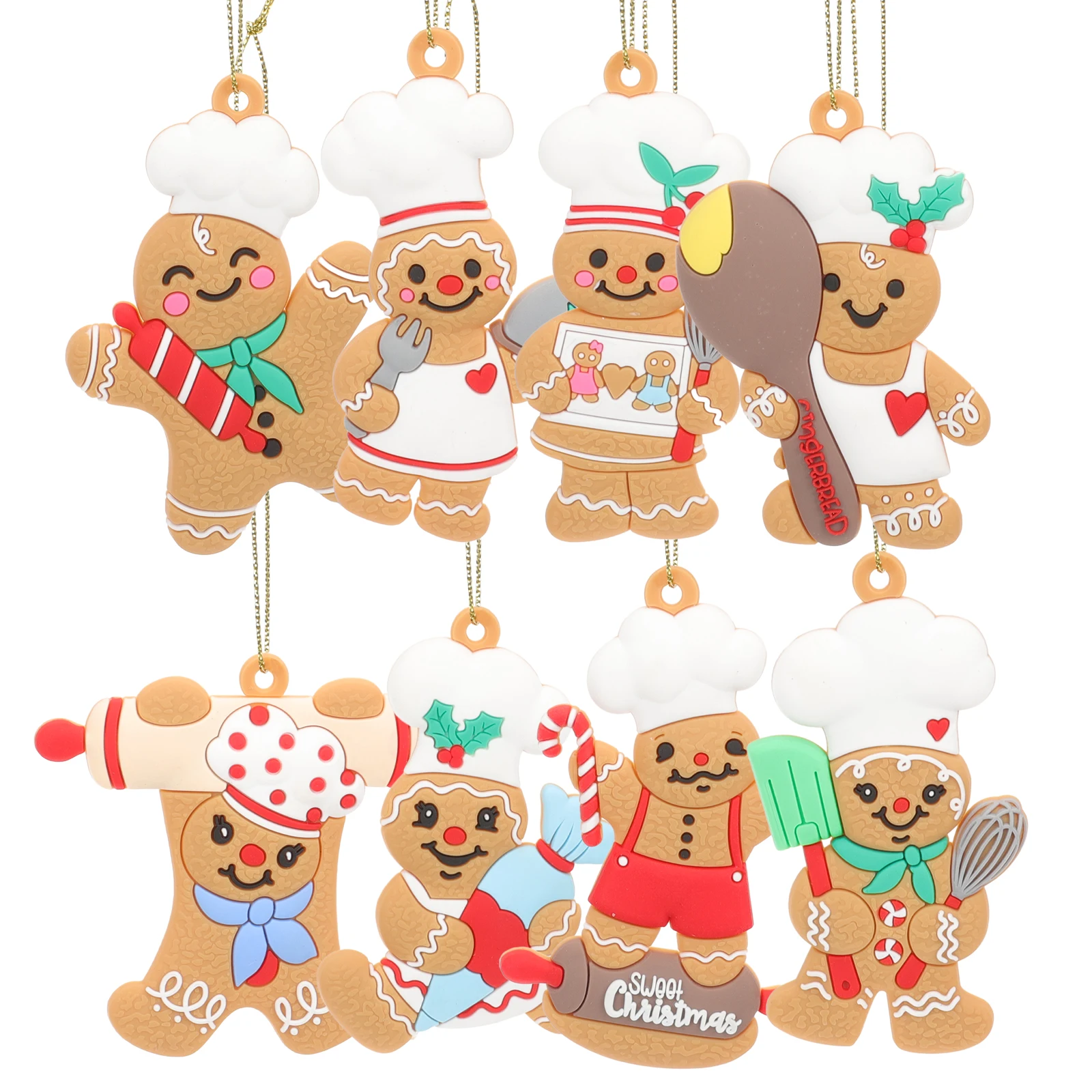 8 Pcs Small Christmas Decor Gingerbread Man Ornament Hanging Decorations Ornaments Tree Colorful
