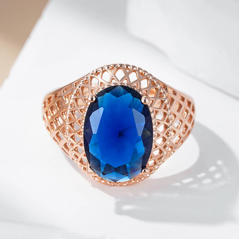 Kienl Hot Oval Blue Natural Zircon Daily Ring for Women Trend 585 Rose Gold Color High Quality Ethnic Bridal Jewelry
