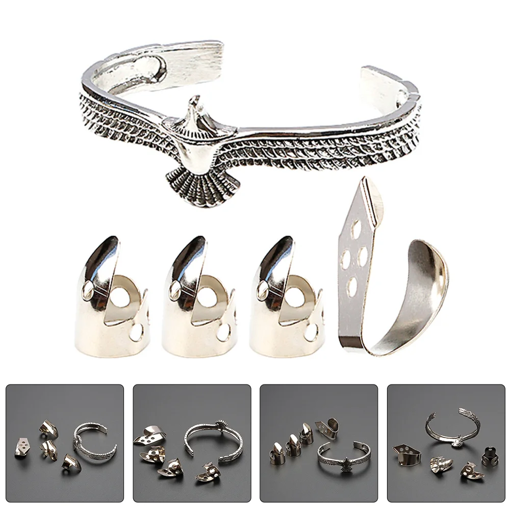 1 Zestaw Srebrnych Bransoletek z Regulowanymi Metalowymi Kostkami do Gitary, Kostki na Palec i Kciuk do Gitary Akustycznej, Elektrycznej, Ukulele, Banjo, Wytrzymałe