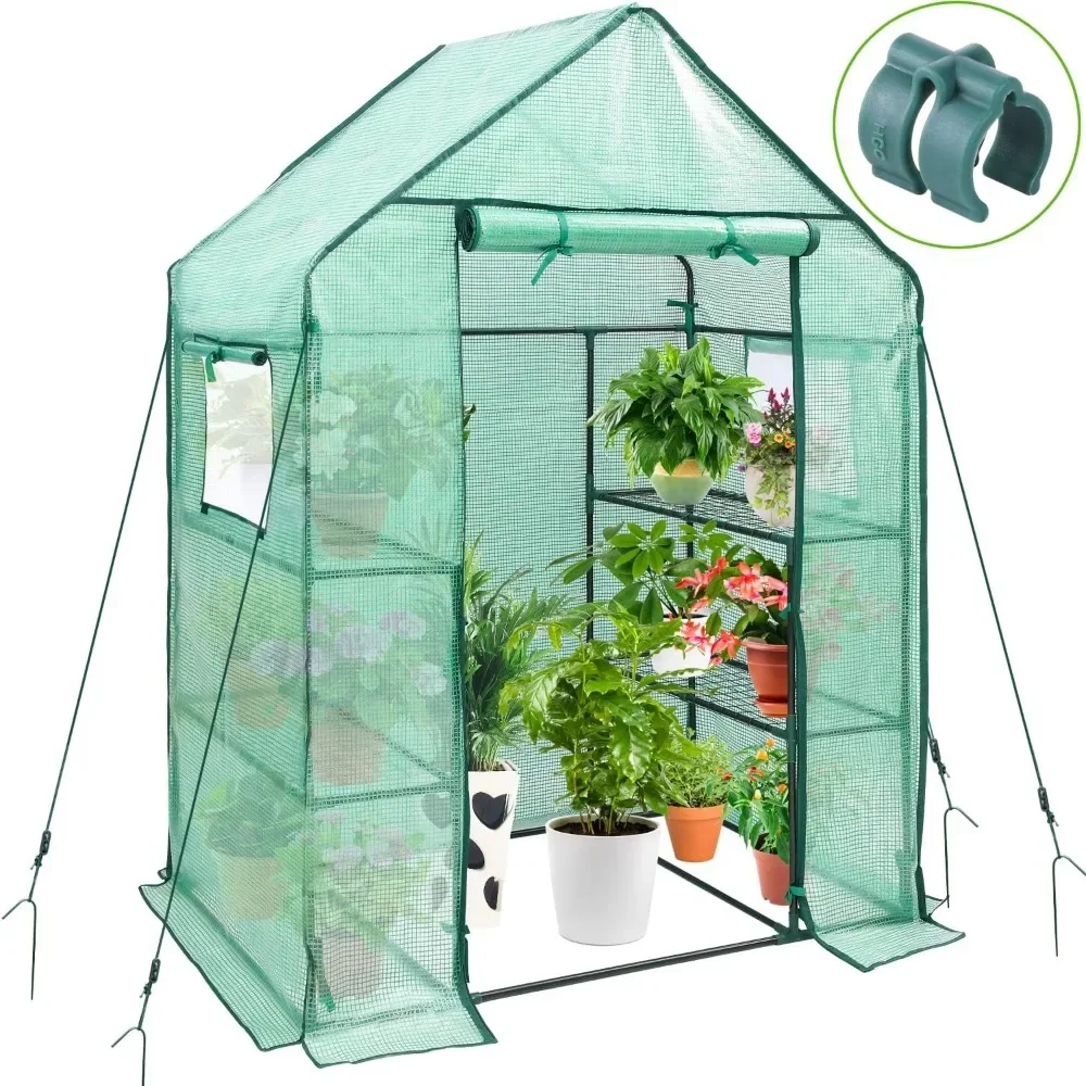 

Greenhouse for Outdoors with Mesh Side Windows, 3 Tiers 4 Shelves Small Walk-In Green House Plant Stands Plastic