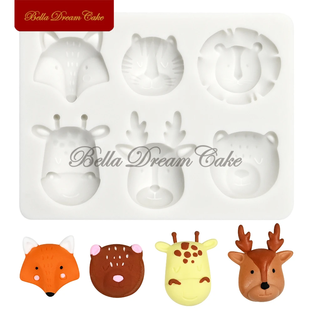 3D Cartoon Fox Lion Forest Animal Head Silicone Mold Tiger Fondant Chocolate Mould DIY Clay Model Cake Decorating Tools Bakeware