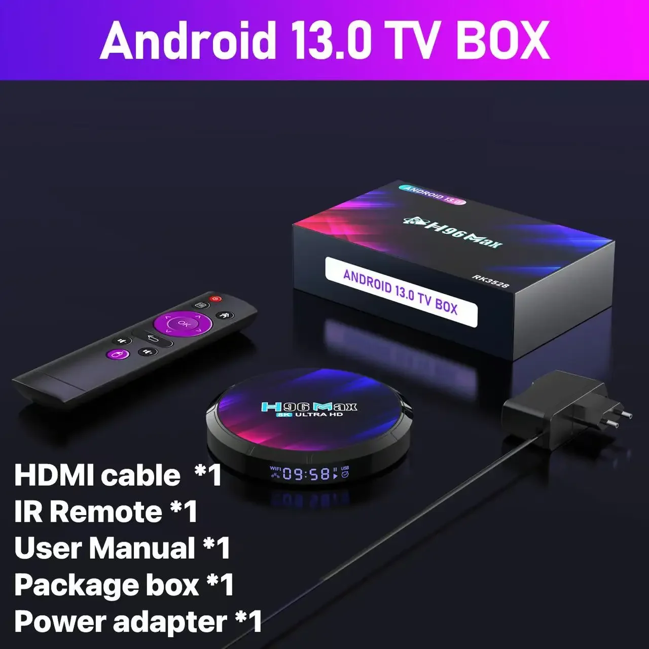 H96 Max RK3528 Android TV Box IPTV 4K HD Smart Set-Top Box 8K Ultra HD BT 5.0 New Model for Home Entertainment