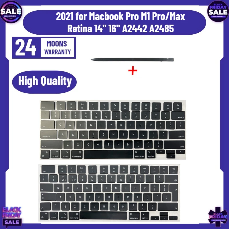 Novo Teclado 2021 para Macbook Pro M1 Pro/Max Retina 14" 16" A2442 A2485 com Teclas e Keycaps US UK Inglês