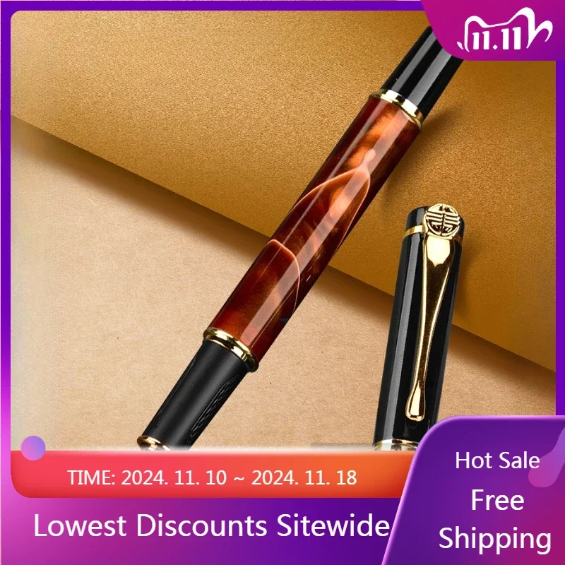 Wingsung Hand Polished Resin Fountain Pen Iridium Gold F/Bent Curved 0.5/1.0mm Nib Ink Pen Men Women High-end Luxury Stationery