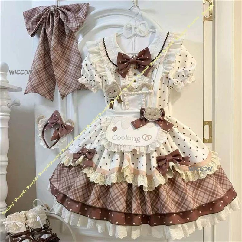 

Teddy Bear Baker Lolita OP Dress Short Sleeve Sweet Princess Lolita Dress Cute Printed Bow Lo Dress for Daily Wear