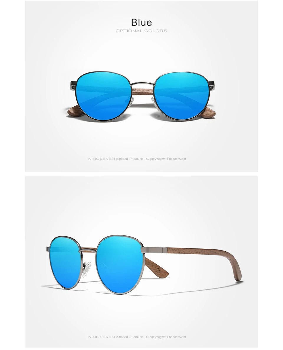 Kingseven 2024 neue hand gefertigte Holz sonnenbrille polarisierte Herren brille uv400 Schutzs piegel Brillen Holz tempel oculos – Detail 8