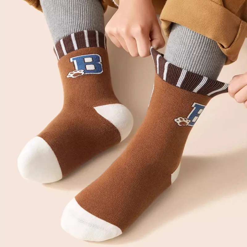 5Pairs Children's Long Socks Boys Winter Thermal Warm Thick Skin Friendly Woolen Stockings Breathable Soft Toddler Baby Socks