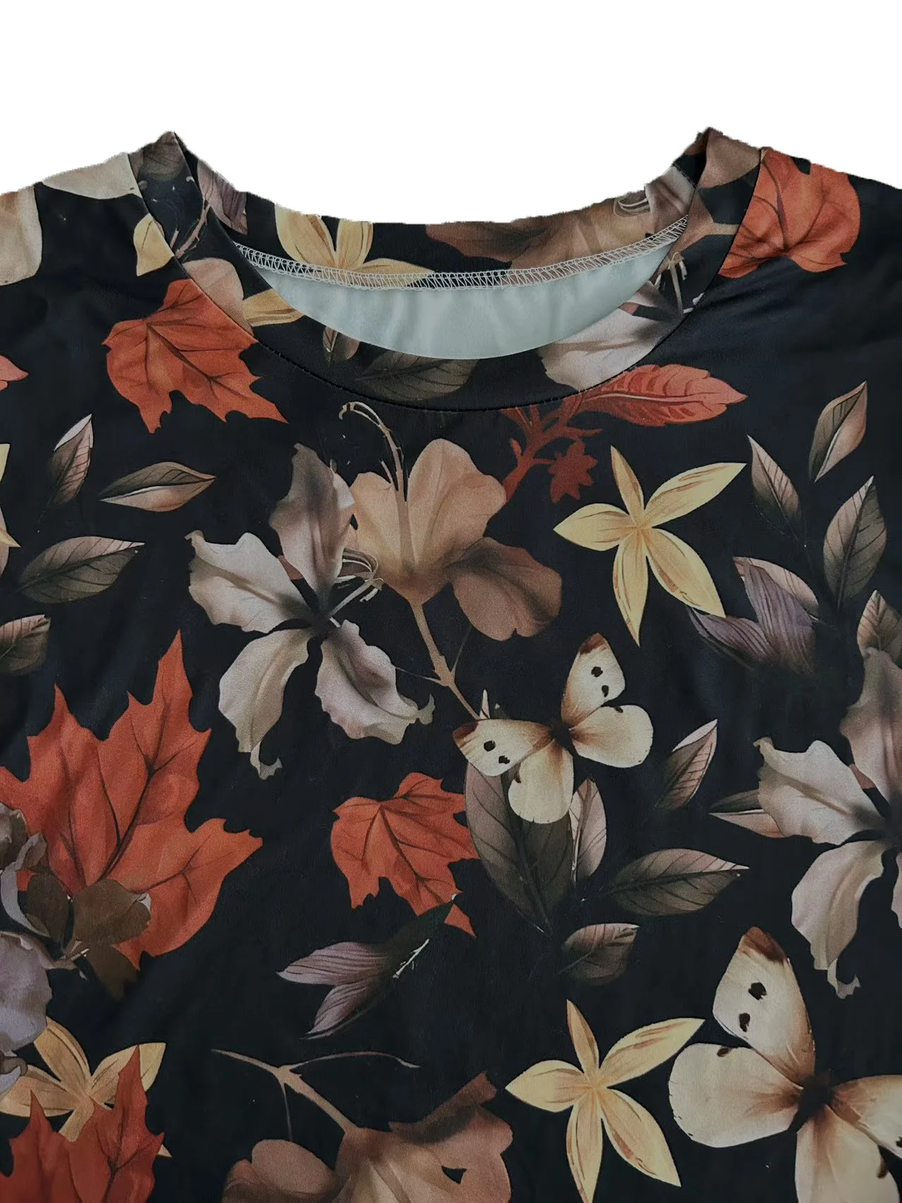 Atasan lengan panjang crewneck bermotif seluruh tubuh baru musim semi dan musim gugur lintas batas Eropa dan Amerika Ukuran Plus