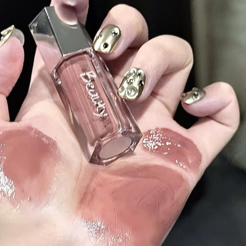 Ice Transparent Brown Lip Gloss Moisturizing Glossy Liquid Lipstick Nude Water Light Glass Mirror Lip Glaze Long-lasting Makeup