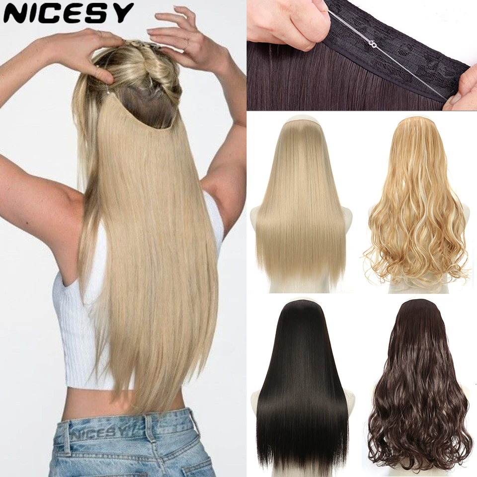 Extensión de cabello natural sin clips, cabello sintético largo y lacio, tono rubio y negro mezclado, postizo para mujer